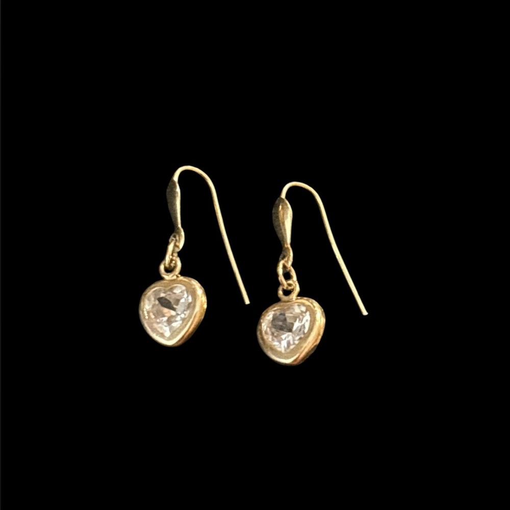 Vintage heart shaped 10k gold earrings with zirconia  , dainty style